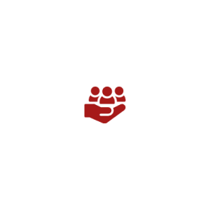 Hand holding people in its palm